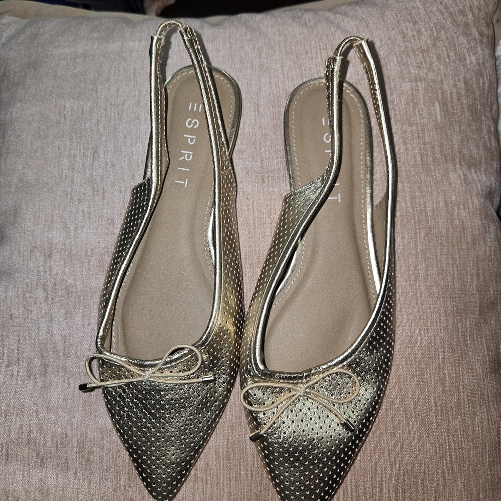 Esprit Gold Slingback Flats with Bow Detail